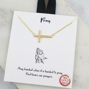 NEW Gold Pray Side Cross Necklace, 18K Dip Comunion Confirmation Religious Gift